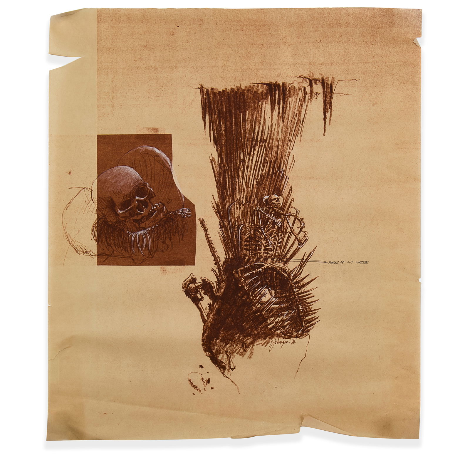 5 Brownlines by Jack Johnson from The Goonies: Warner Bros., 1985. Collection of (5) original brownline prints with one hand embellished by legendary illustrator Jack Johnson. Ranging in size from 18 x 12 in. to 31.5 x 16 in. Depicting various Pir