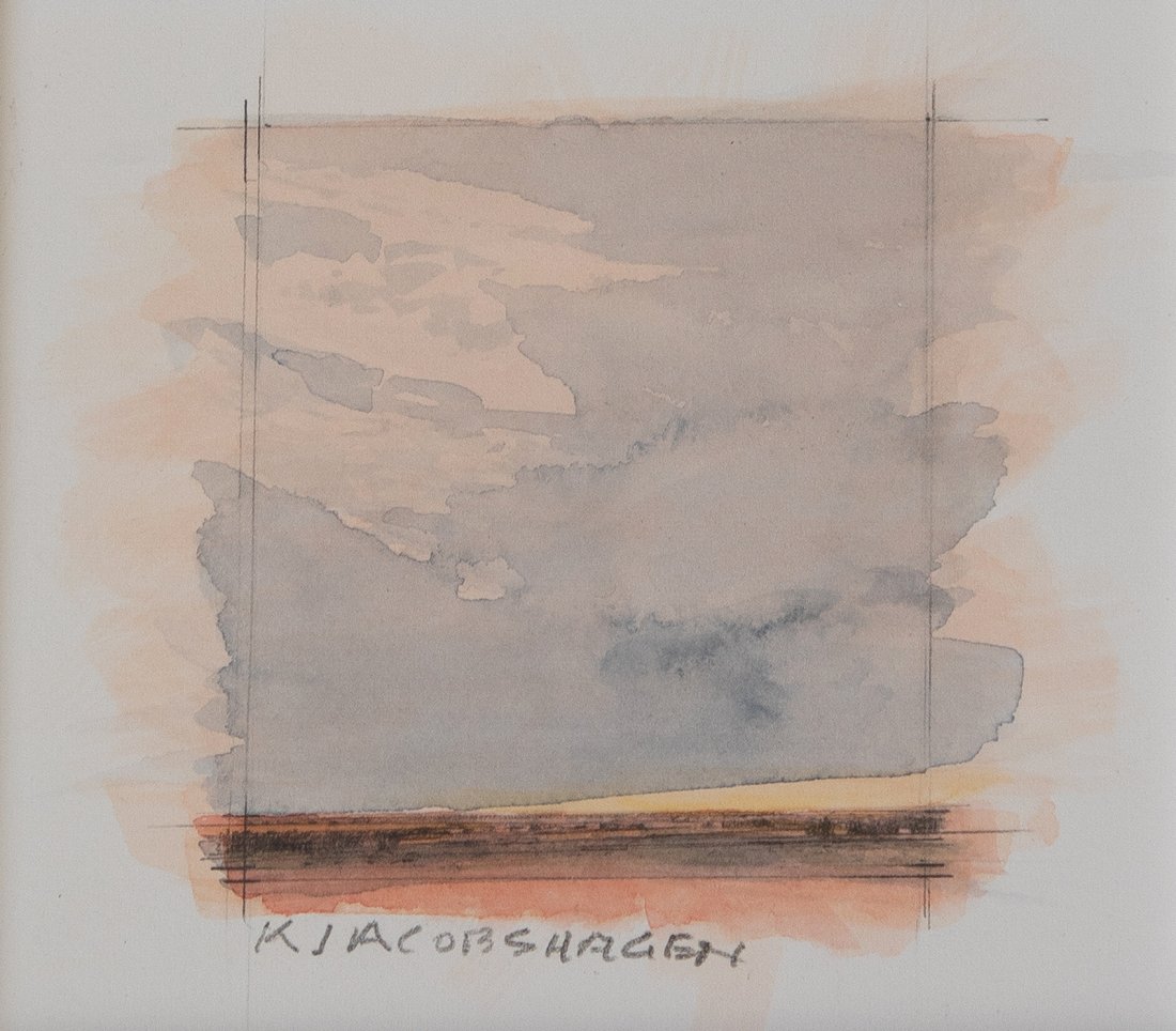 Keith Jacobshagen - Untitled (Sunset), 1988: 1988. Graphite and watercolor on paper. Excellent condition. Framed. Signed in pencil lower left "K Jacobshagen" Size: 4.00 x 5.00 inches