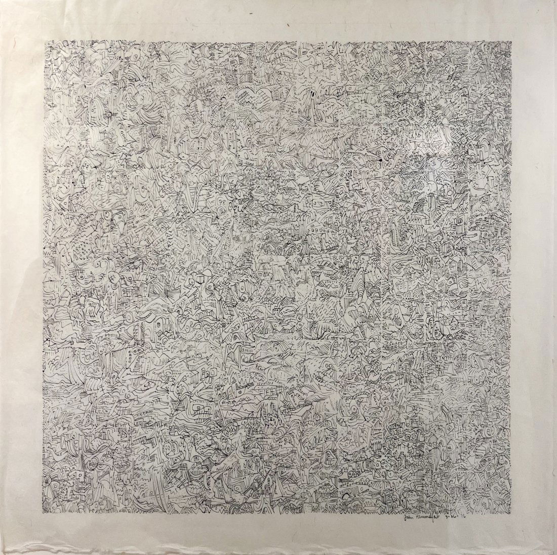 John Himmelfarb - 3-26-76, 1976: 1976. Ink on paper. Framed. Signed and dated lower right "John Himmelfarb 3-26-76" 19.5 x 19.5 inches