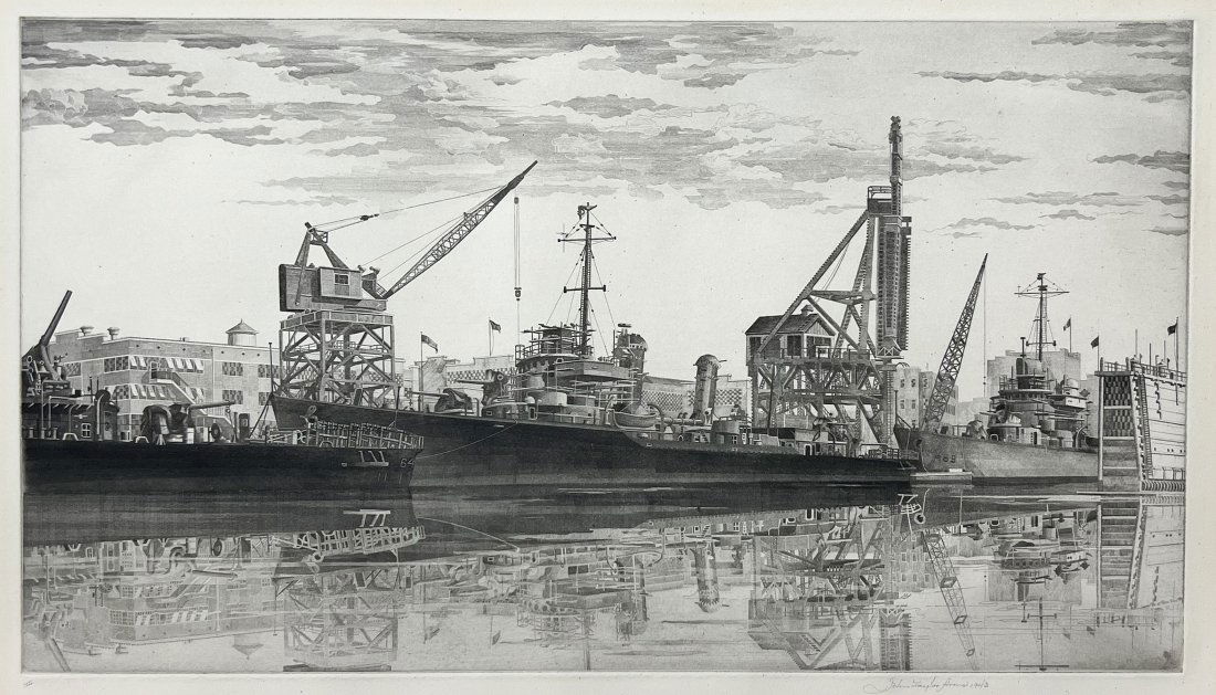 John Taylor Arms - Shipwreck- 1943: 1943. Etching. Matted in archival mat. Signed and dated lower right "John Taylor Arms 1943" ARTIST'S BIO: JOHN TAYLOR ARMS (1887 - 1953). One of the more famous printmaker of the early 20th century, J
