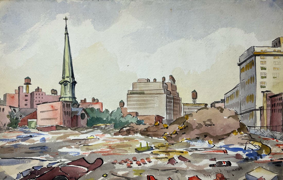 Reginald Marsh "City Construction": 1930. Watercolor on paper. 11.75 x 17.50 inches. Signed lower right.