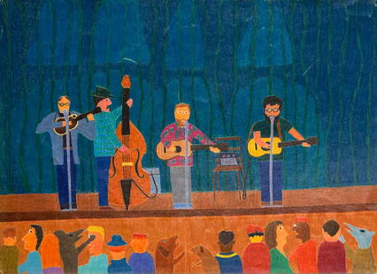 John Kahn "JGB Onstage" Grateful Dead: 1988. Colored pencil on paper. 9.50 x 12.50 inches. Signed lower right. John Kahn was best known for his contributions to the solo work of Grateful Dead founder and leader Jerry Garcia. Kahn’s first