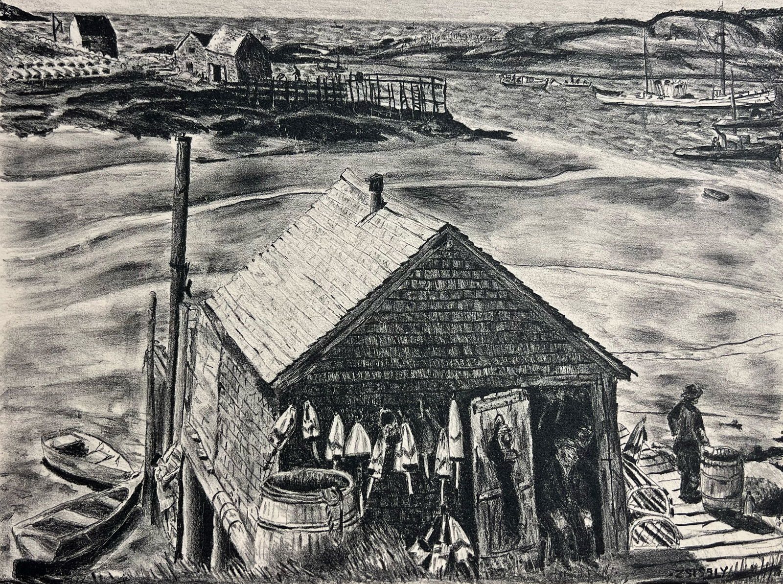 Malvin Marr Albright "Lobster Man's Wharf, Maine" (1 of 3)