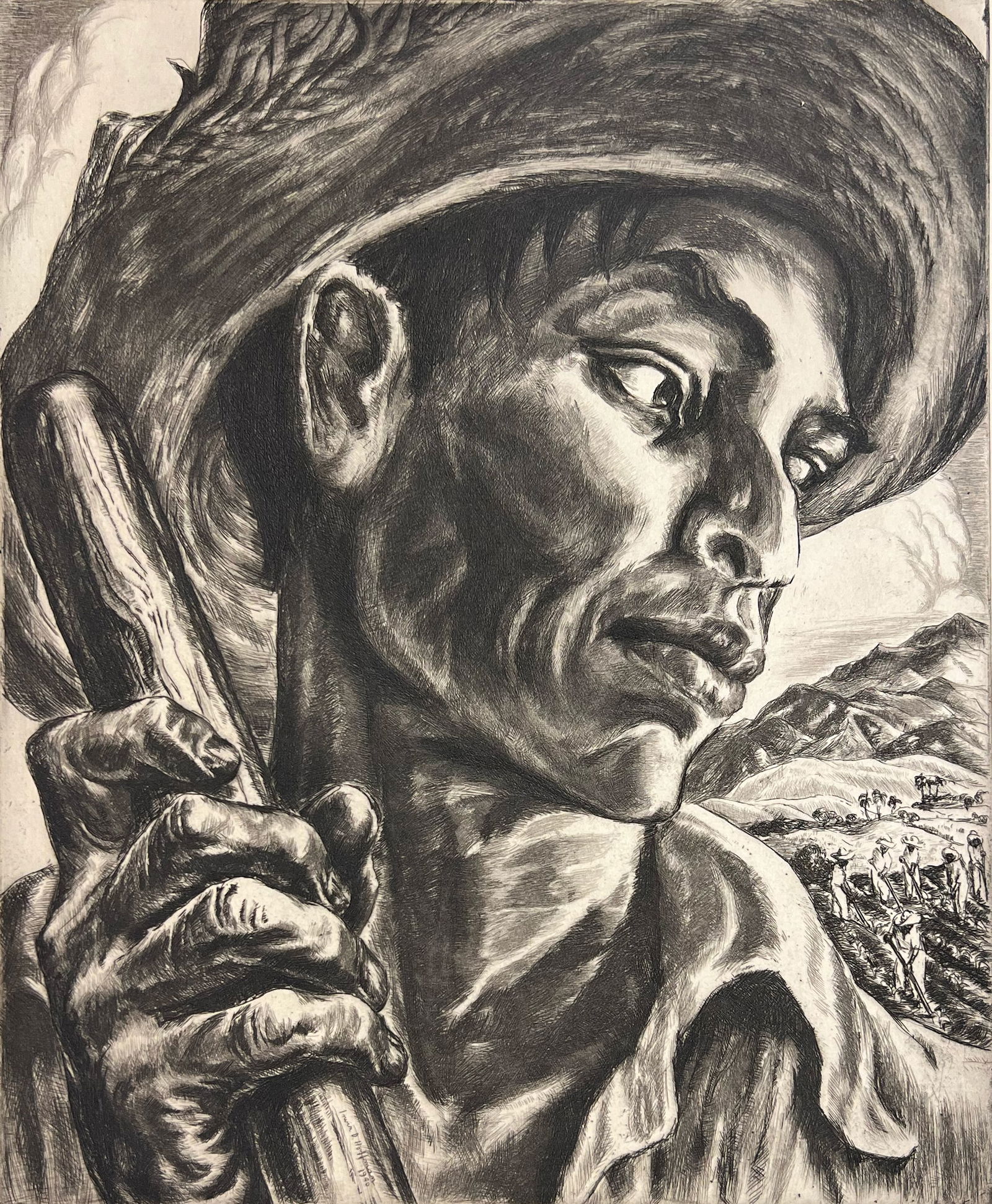 Irwin D Hoffman "El Jibaro, Puerto Rico": 1940. Etching. Provenance: Private collection, Mesa, AZ. Titled lower left, signed lower right. Plate size: 12 X 9.81 inches. Sheet size: 15.25 x 13.25 inches. For further information or questions reg