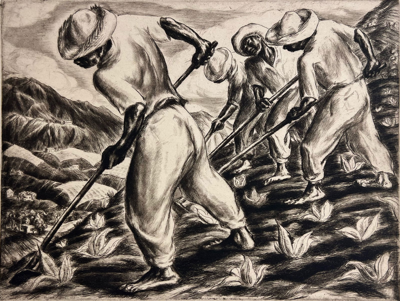 Irwin D. Hoffman "Pastoral, Puerto Rico": 1938. Etching. Provenance: Private collection, Mesa, AZ. Titled lower left, signed lower right. Plate size: 9 X 12 inches Sheet size: 12.75 x 15 inches. For further information or questions regarding