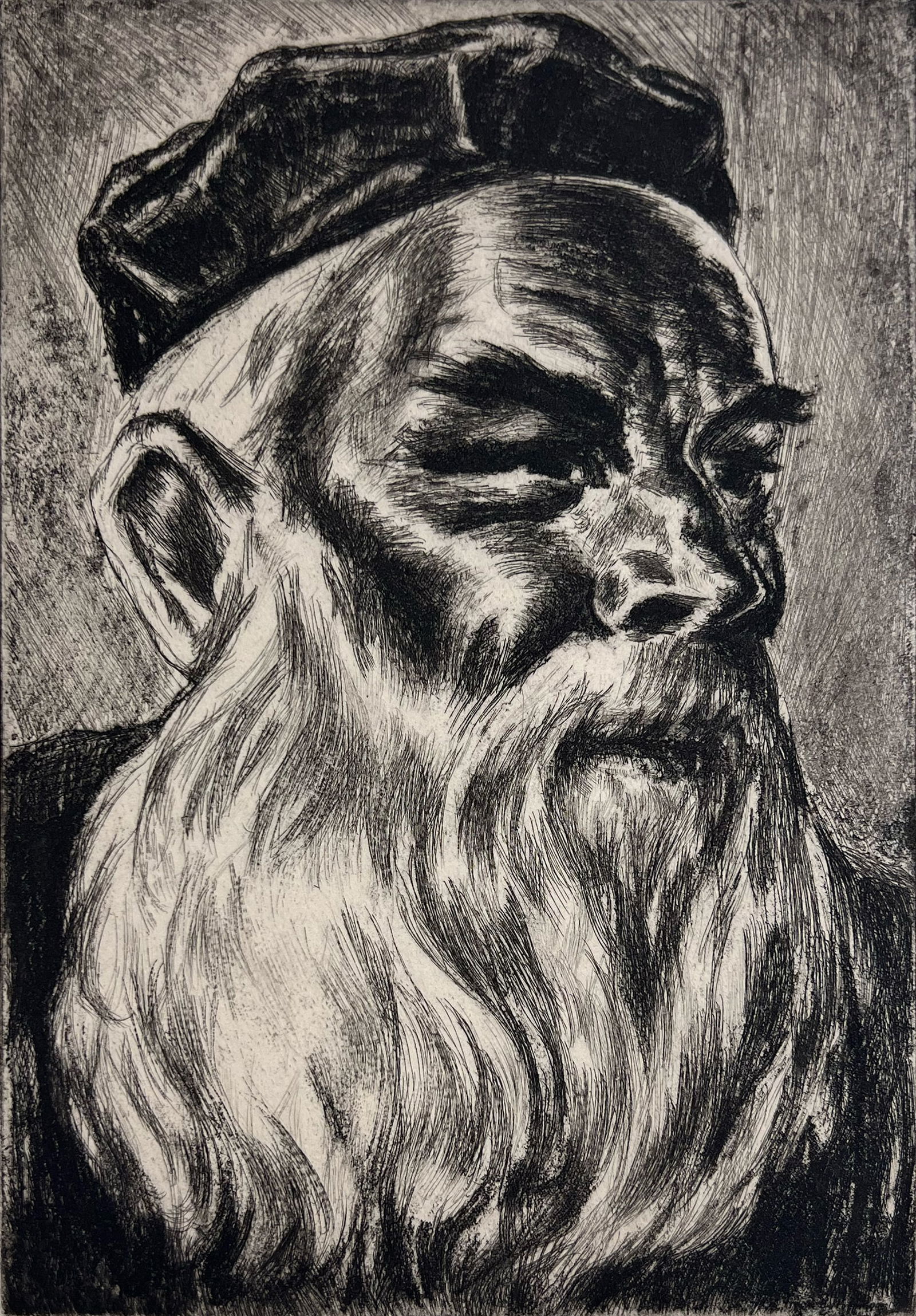 Irwin D. Hoffman "Man of God": 1936. Etching. Provenance: Private collection, Mesa, AZ. Titled lower left, signed lower right. Plate size: 9 X 6 inches. Sheet size: 12 x 8.25 inches. For further information or questions regarding t