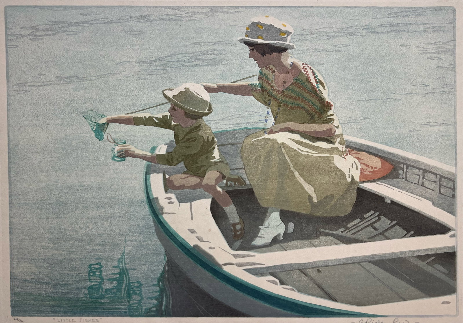 Arthur Rigden-Read "Little Fishes": Edition size: 24/50. Color woodcut. Provenance: Private collection, York, NE. Titled lower left, signed lower right. Plate size: 9.5 X 12.25 inches. Sheet size: 10.5 X 13.5 inches. For further informa