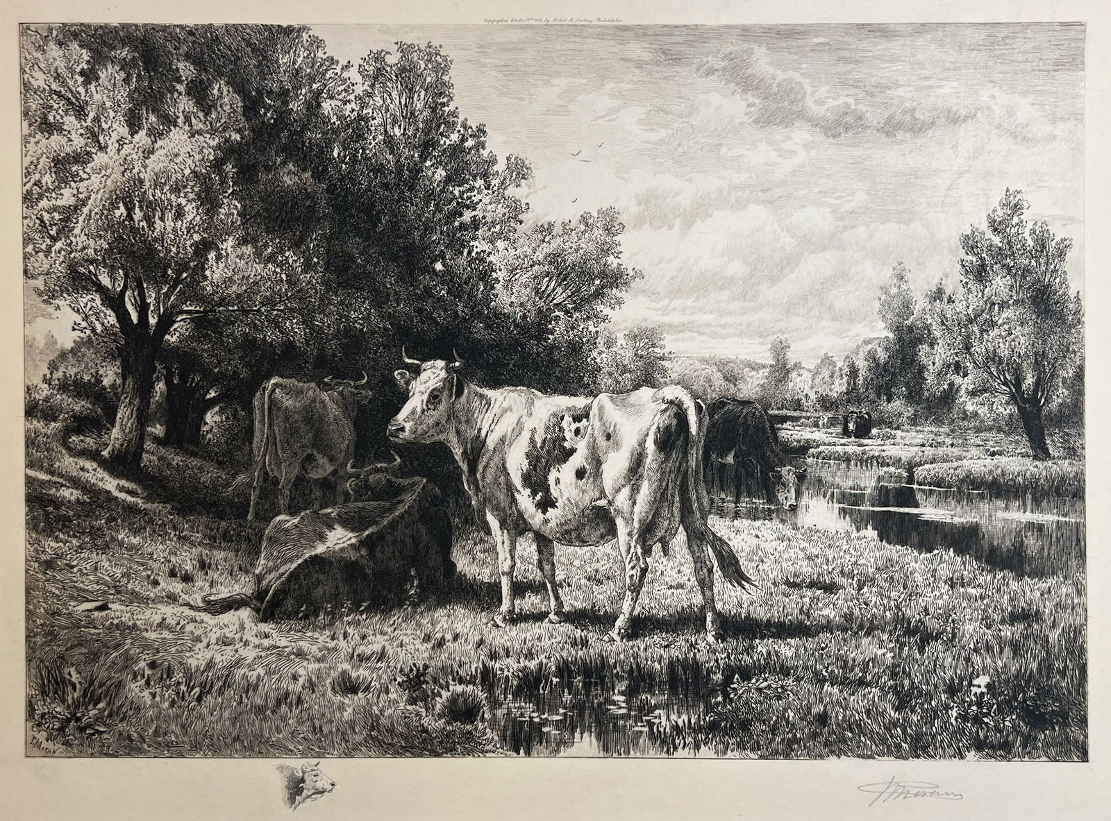 Peter Moran "Summertime": Remark lower left, 1886. Etching. Provenance: Private collection, York, NE. Signed lower right. Plate size: 15 X 22 inches. Sheet size: 22.5 X 30.25 inches. For further information or questions regard