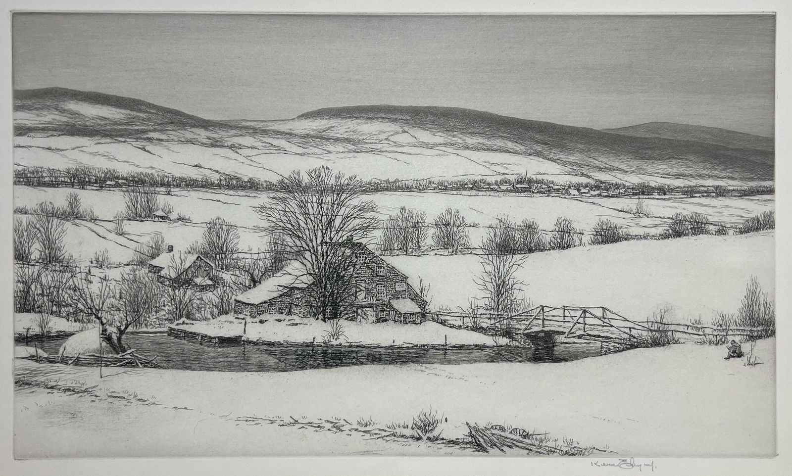 Kerr Eby "Cider Mill (Coley's Mill): Etching. Provenance: Private collection, York, NE. Signed lower right. Plate size: 7.5 X 13 inches. Sheet size: 10 X 16 inches. For further information or questions regarding this lot, please email us