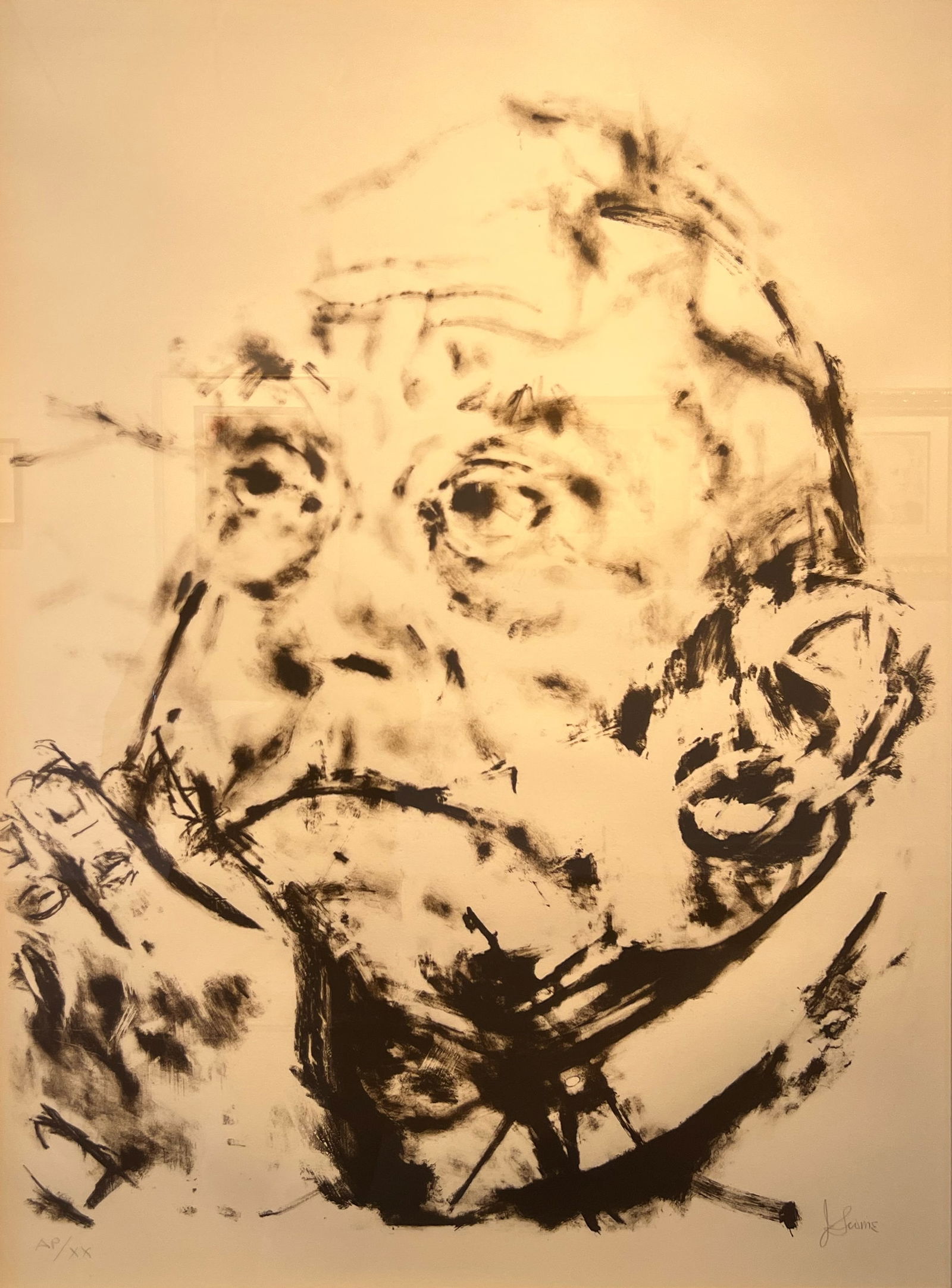 Jack Levine "Requiem": 1979, Lithograph. Framed. Editioned lower left AP/XX. Signed lower right. 36 x 26 inches. From the estate of Dan Howard, 2024.