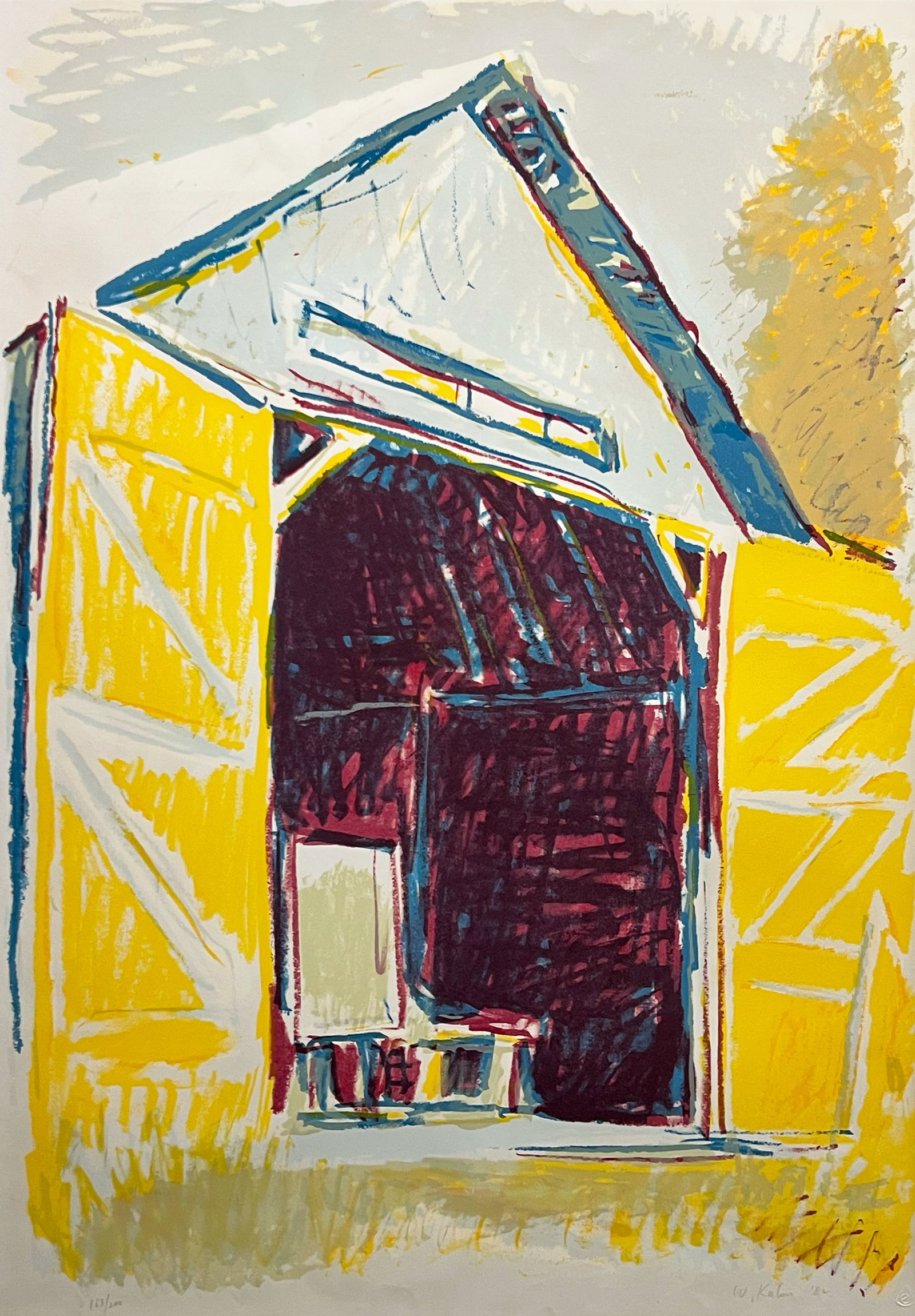 Wolf Kahn "Yellow Barn Doors": 1982, Screenprint. Framed. Signed lower right, Editioned lower left. 30 x 21.5 inches. Private collection, Lincoln, NE.