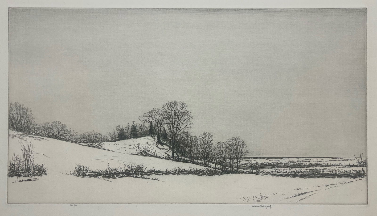 Kerr Eby "Tide Mill Marshes": 1927, Etching. Titled lower left, signed lower right. Plate: 7 x 12.5 inches, Sheet: 11 x 16.75 inches. Private collection, York, NE