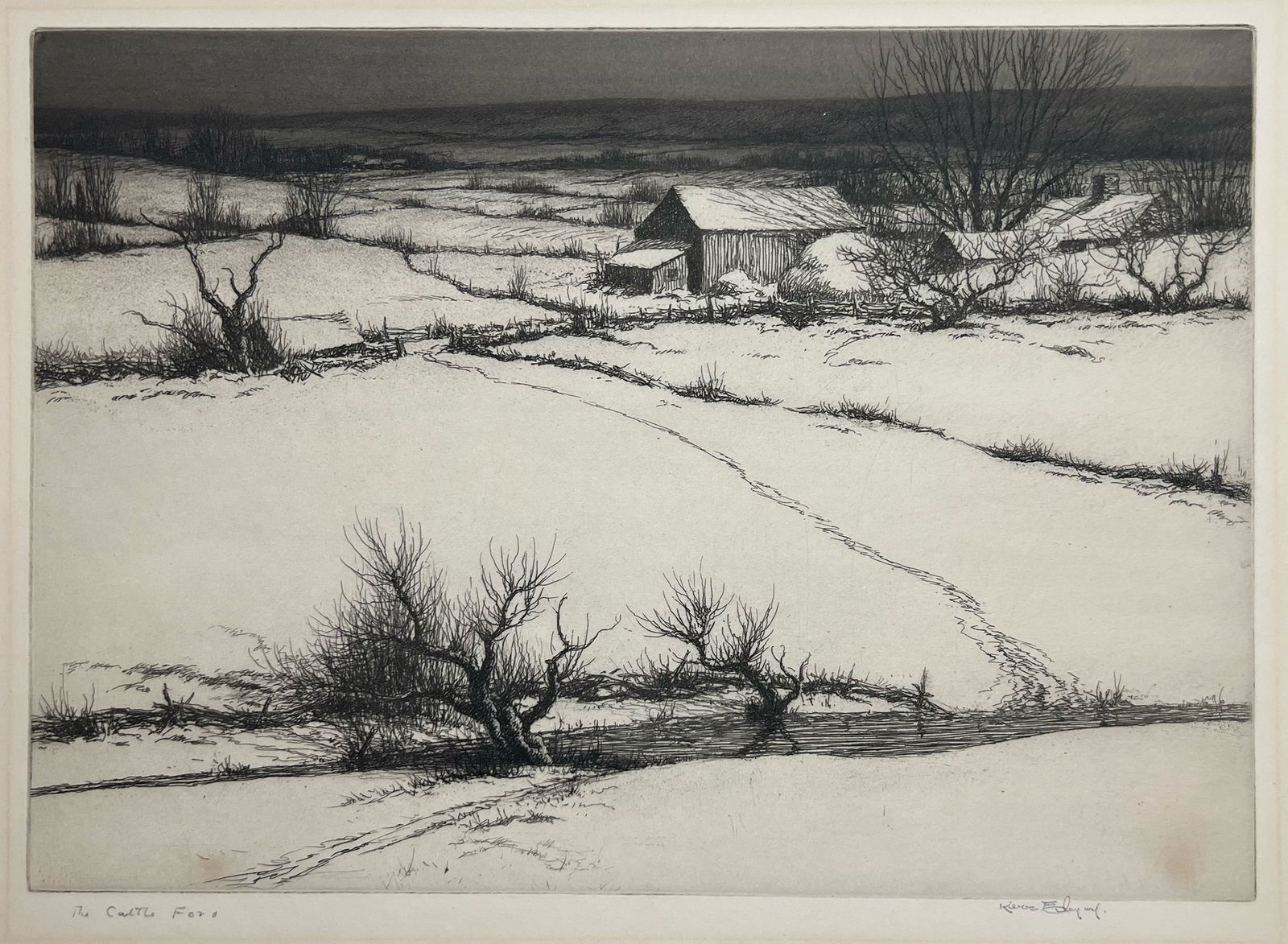 Kerr Eby "The Cattle Ford": 1945. Etching. Signed lower right in pencil. Private collection, York, NE.