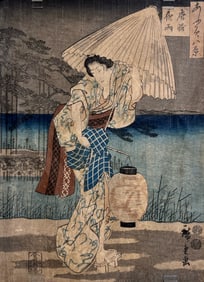 Utagawa Hiroshige "Young Woman on a Rainy Night"