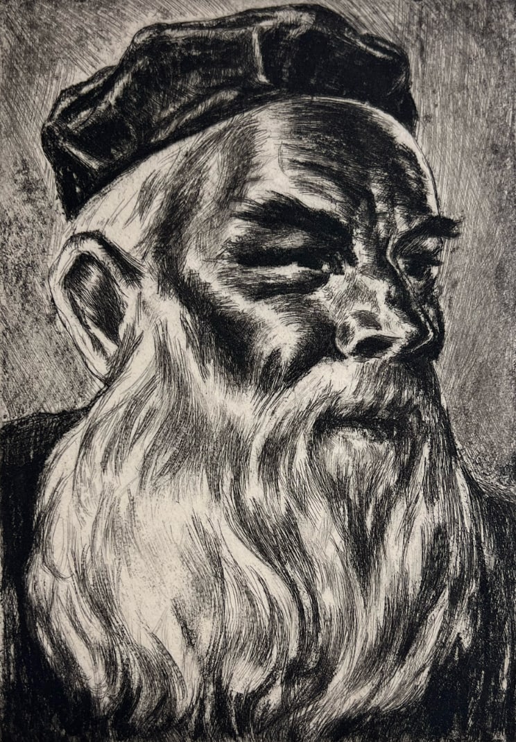 Irwin D. Hoffman "Man of God": 1936, Etching. Plate: 9 x 6 inches. Sheet: 12 x 8.5 inches. Signed lower right, titled lower left.