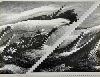Thomas Hart Benton "Loading Corn": 1945, Lithograph. Plate: 9.5 x 12.75 inches. Sheet: 12 x 16 inches. Signed lower right