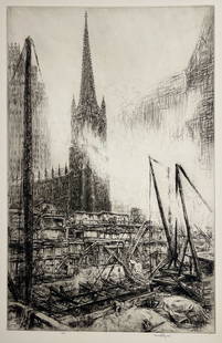 Kerr Eby "#1 Wall Street": Etching. Plate: 16 x 10.5 inches. Sheet: 18.75 x 12.75 inches. Signed lower right