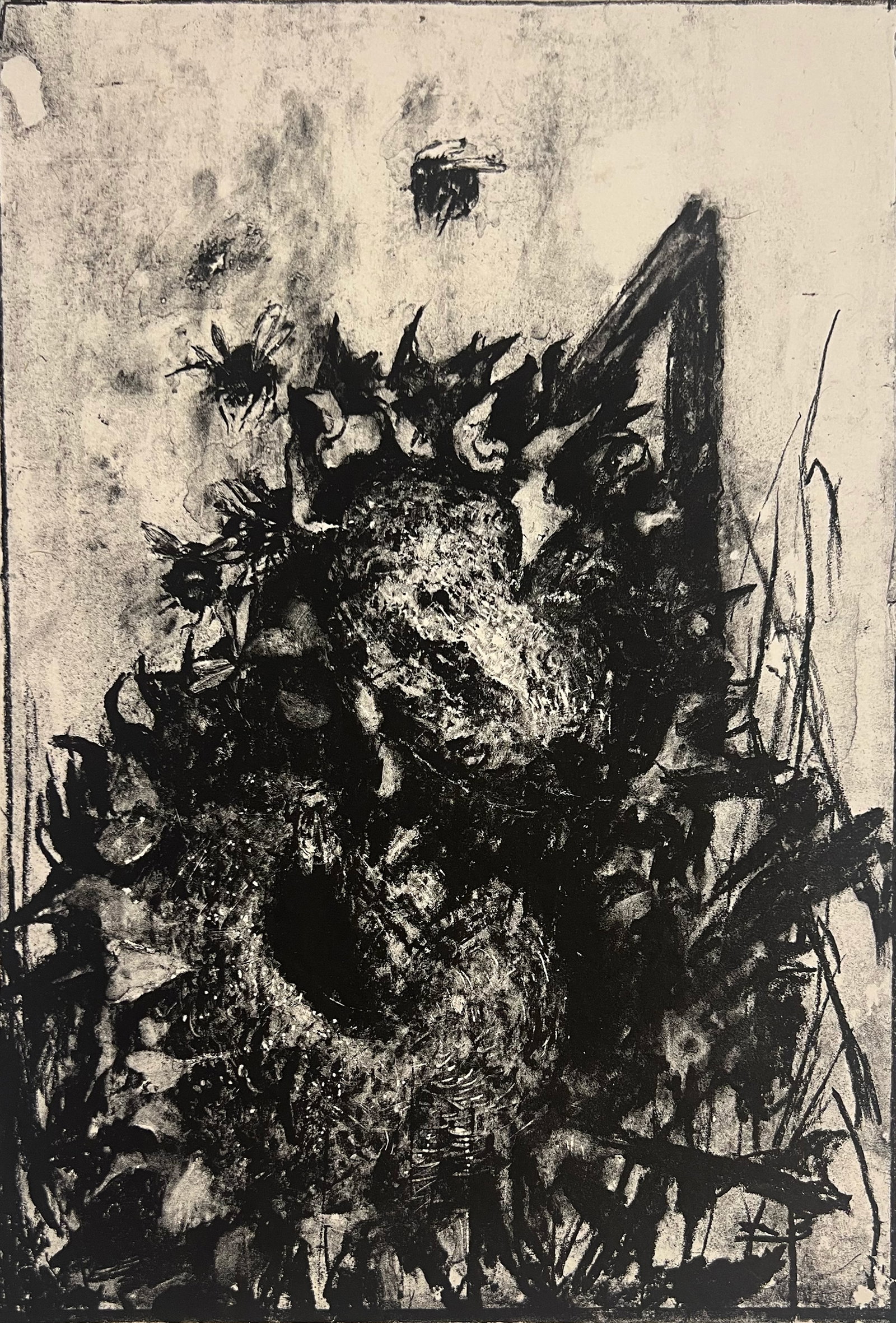 Lily Blatherwick "Bees by Sunflowers": Lithograph. Sheet: 15.5 x 11 inches