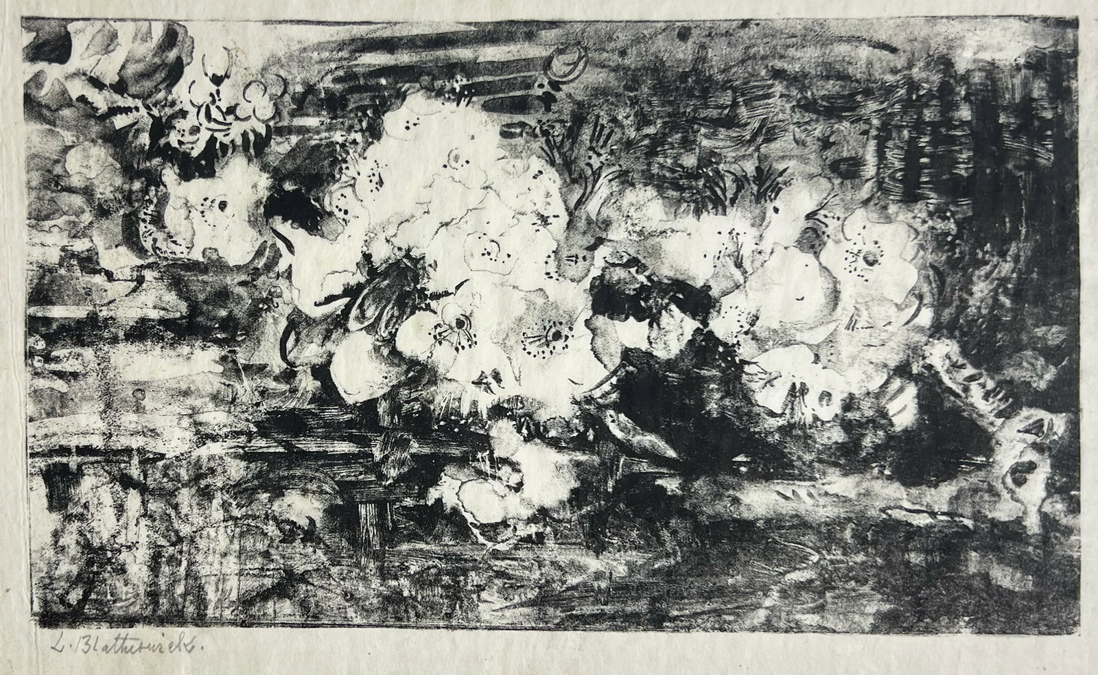 Lily Blatherwick "Poppies": Lithograph. Plate: 6 x 10 inches. Sheet: 10 x 13.5 inches. Signed lower left