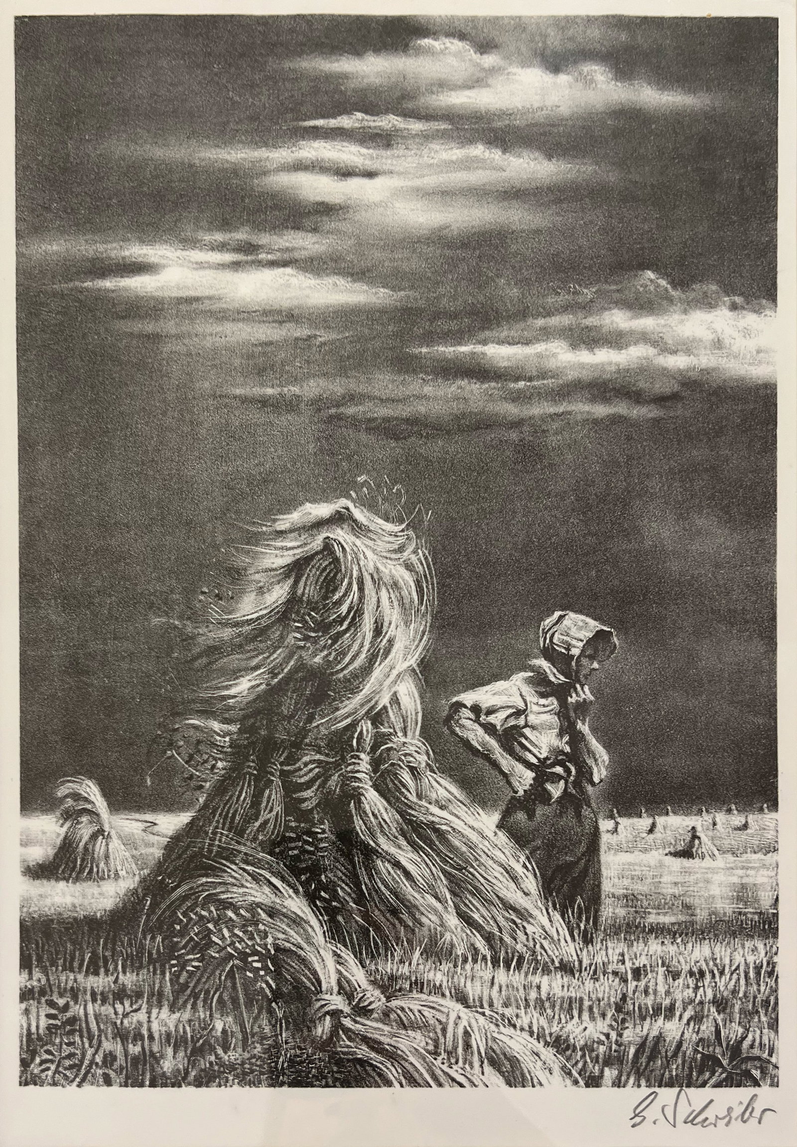 Georges Schreiber "Summer": 1950. Lithograph. Framed. Plate: 13 x 9.25 inches. Frame: 22.5 x 18 inches. Signed lower right.