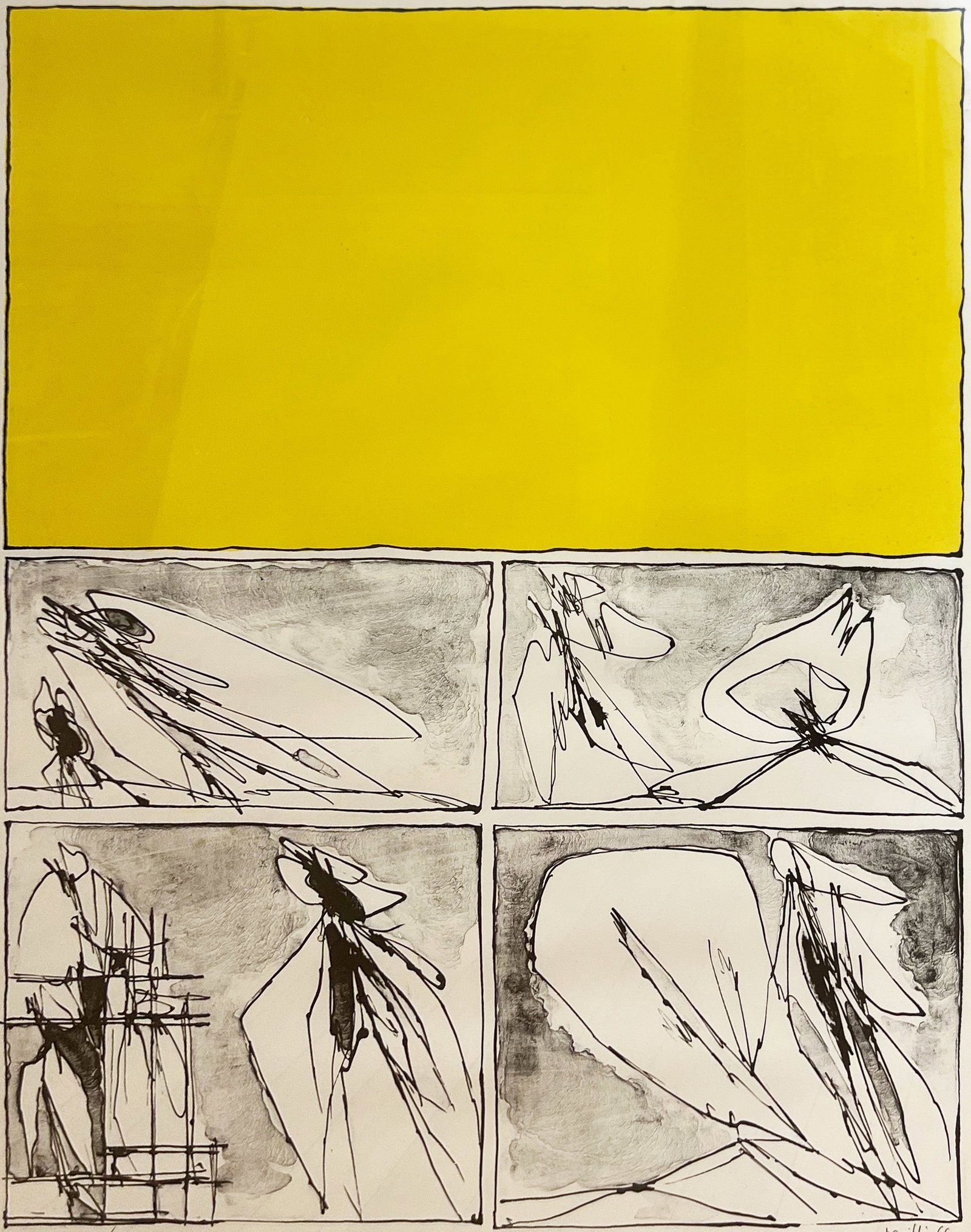 Achille Perilli "Untitled I": 1966. Color lithograph. Framed. Edition 63/90. Editioned lower left. Signed lower right.Plate: 24.5 x 18.5 inches. Frame: 26 x 33.5 inches.