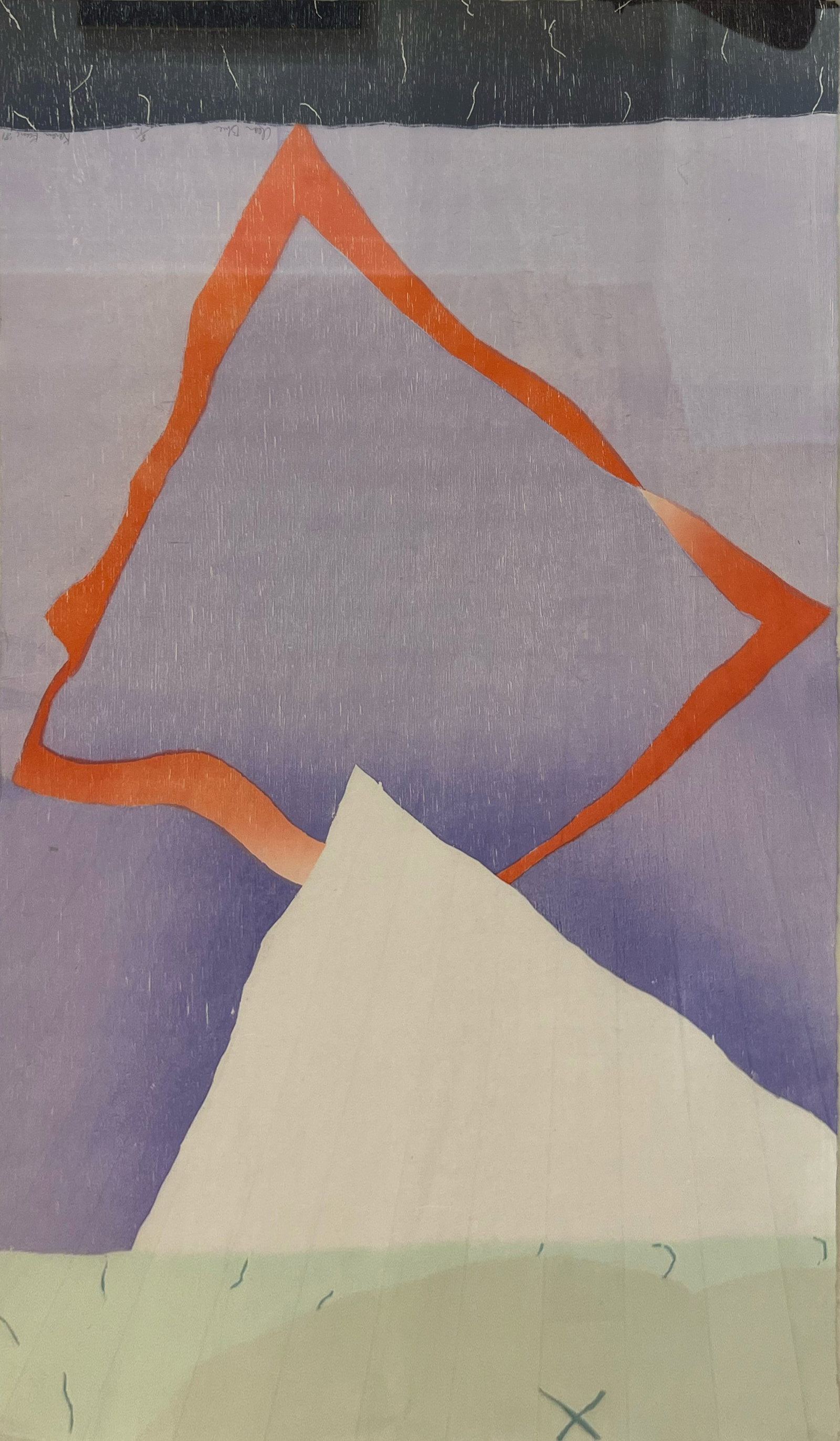 Karen Kunc "Clear Blue": Color woodcut on Mulberry paper. Framed. Paper: 34 x 20 inches. Frame: 36 x 22 inches.Signed lower right