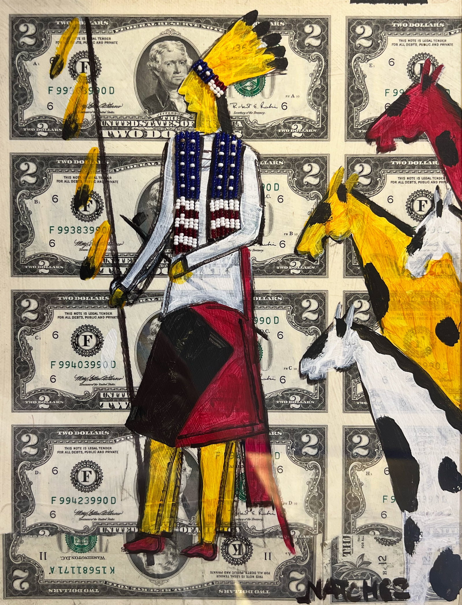 Stan Natchez "Untitled": Mixed media. Framed. Image: 9 x 12 inches. Frame: 12.5 x 9.5 inches. Signed lower right.