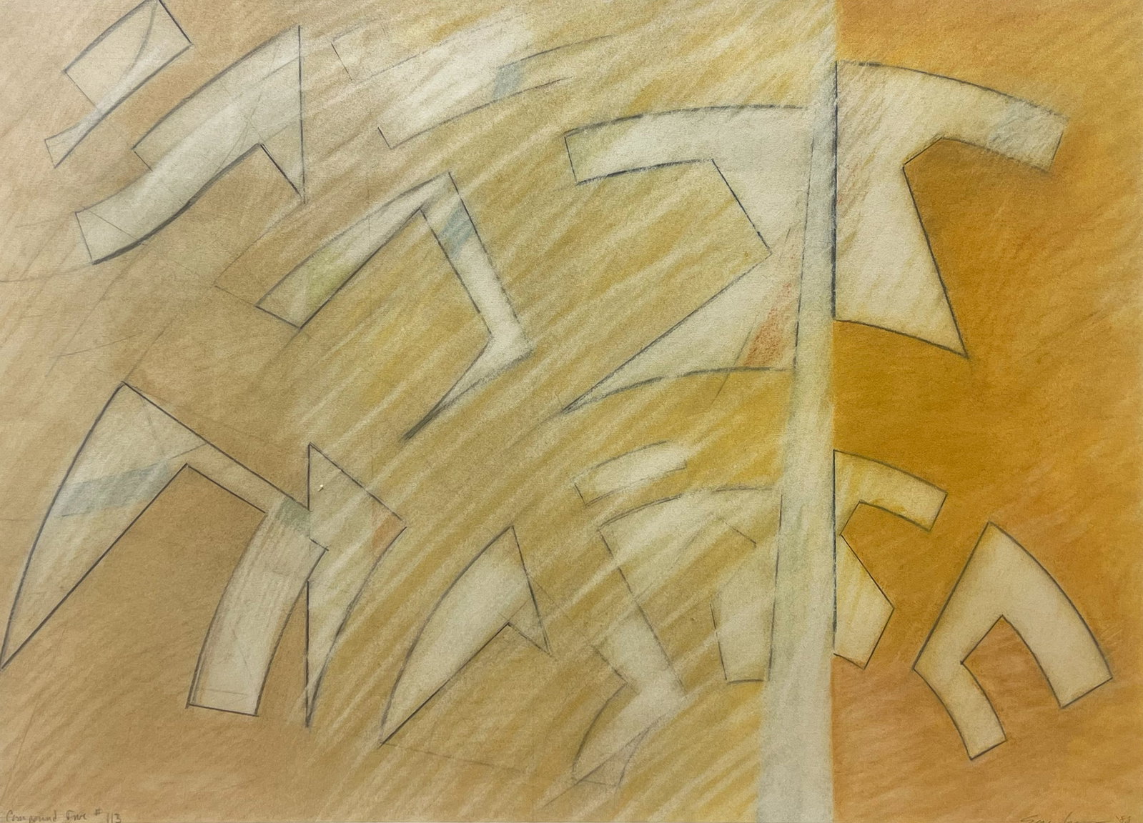 James Eisentrager "Compound Five #113": 1988. Pastel and charcoal. Framed. 20 x 26 inches. Frame: 24 x 29 inches. Signed and dated lower right.