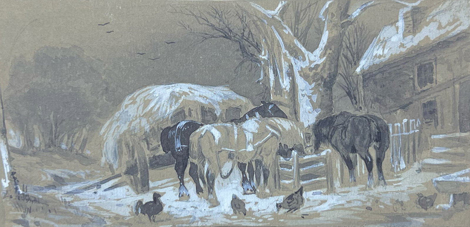 Peter Moran "Winter": Graphite and gouache on paper. Image: 3.25 x 6 inches. Sheet: 8 x 10.5 inches.