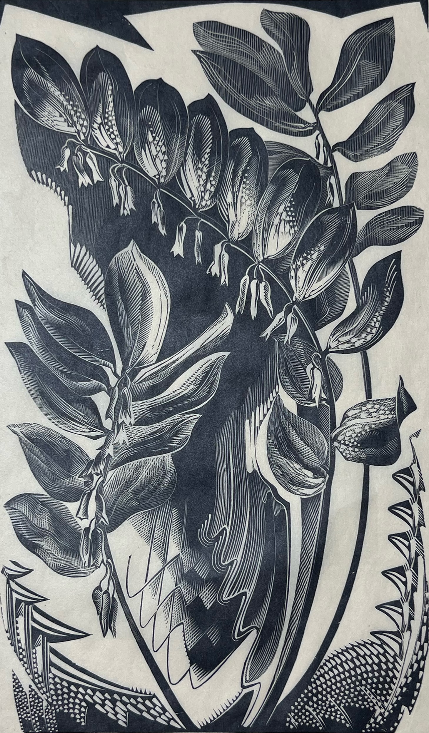 Gertrude Hermes "Peal": 1930. Wood engraving. Edition of 30. Titled and editioned lower left. Signed and dated lower right. Plate: 9.25 x 5.5 inches. Sheet: 11.75 x 8.5 inches.
