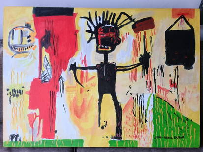 JEAN-MICHEL BASQUIAT OIL PAINTING ON CANVAS SIGNED AND SEALED: Jean-Michel Basquiat (December 22, 1960 â€“ August 12, 1988) MEASURES UNFRAME: 70cm X 50cm