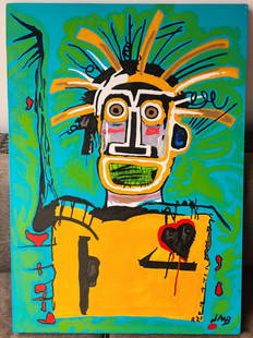 JEAN-MICHEL BASQUIAT OIL PAINTING ON CANVAS SIGNED AND SEALED: Jean-Michel Basquiat (December 22, 1960 â€“ August 12, 1988) MEASURES UNFRAME: 50cm X 70cm