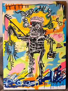 JEAN-MICHEL BASQUIAT OIL PAINTING ON CANVAS SIGNED AND SEALED: Jean-Michel Basquiat (December 22, 1960 â€“ August 12, 1988) MEASURES UNFRAME: 70cm X 50cm