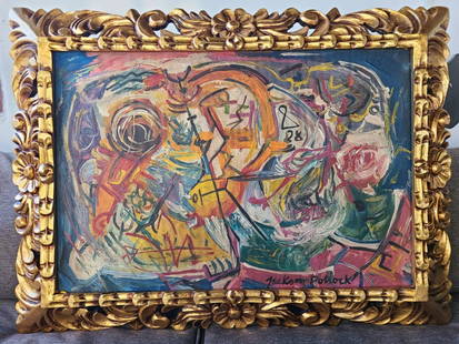 JACKSON POLLOCK OIL PAINTING ON CANVAS SIGNED AND SEALED: JACKSON POLLOCK; (January 28, 1912 â€“ August 11, 1956) MEASURES UNFRAME: 60cm X 40cm / WITH FRAME: 75cm x 55cm