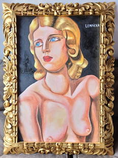 TAMARA DE LEMPICKA OIL PAINTING ON CANVAS SIGNED AND SEALED: TAMARA DE LEMPICKA - (born Tamara Rosalia Gurwik-GÃ³rska 16 May 1898 â€“ 18 March 1980), MEASURES UNFRAME: 60cm X 40cm / WITH FRAME 75cm x 55cm