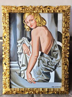 TAMARA DE LEMPICKA OIL PAINTING ON CANVAS SIGNED AND SEALED: TAMARA DE LEMPICKA - (born Tamara Rosalia Gurwik-GÃ³rska 16 May 1898 â€“ 18 March 1980), MEASURES UNFRAME: 70cm X 50cm / WITH FRAME 85cm x 65cm