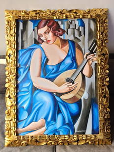 TAMARA DE LEMPICKA OIL PAINTING ON CANVAS SIGNED AND SEALED: TAMARA DE LEMPICKA - (born Tamara Rosalia Gurwik-GÃ³rska 16 May 1898 â€“ 18 March 1980), MEASURES UNFRAME: 70cm X 50cm / WITH FRAME 85cm x 65cm