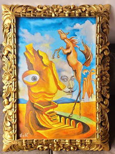 SALVADOR DALI OIL PAINTING ON CANVAS SIGNED AND SEALED: SALVADOR DALI(11 May 1904 â€“ 23 January 1989) , MEASURES UNFRAME: 60cm X 40cm / WITH FRAME 75cm x 55cm