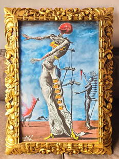 SALVADOR DALI OIL PAINTING ON CANVAS SIGNED AND SEALED: SALVADOR DALI(11 May 1904 â€“ 23 January 1989) , MEASURES UNFRAME: 60cm X 40cm / WITH FRAME 75cm x 55cm