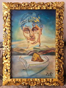 SALVADOR DALI OIL PAINTING ON CANVAS SIGNED AND SEALED: SALVADOR DALI(11 May 1904 â€“ 23 January 1989) , MEASURES UNFRAME: 60cm X 40cm / WITH FRAME 75cm x 55cm