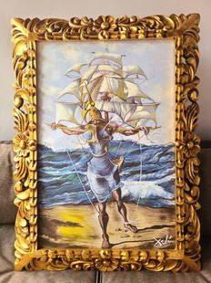 SALVADOR DALI OIL PAINTING ON CANVAS SIGNED AND SEALED: SALVADOR DALI(11 May 1904 â€“ 23 January 1989) , MEASURES UNFRAME: 60cm X 40cm / WITH FRAME 75cm x 55cm