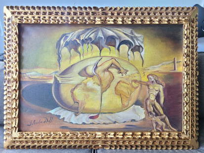 SALVADOR DALI OIL PAINTING ON CANVAS SIGNED AND SEALED: SALVADOR DALI(11 May 1904 â€“ 23 January 1989) , MEASURES UNFRAME: 60cm X 40cm / WITH FRAME 75cm x 55cm