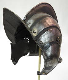 A RARE BLACK & WHITE BURGONET HELMET