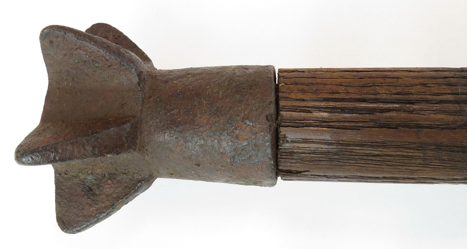 A CRUSADER-ERA EUROPEAN MACE: Of characteristic form popular during the Third Crusade, wrought of steel with six vanes in the form of inverted right angles on a cylindrical socket. From a private American collection, acquired in 1