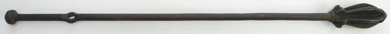 A RARE EARLY PERSIAN SHISHPAR MACE: A horsemans weapon, wrought entirely of steel. The head with robust, profiled flanges and cap finial, the shaft pierced for a lanyard with mushroom-shaped terminal. 16th-17th century. Overall length 6