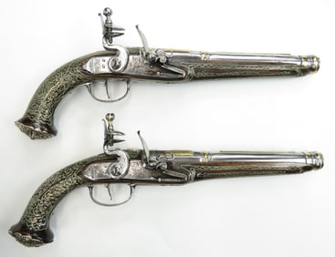 A FINE PAIR OF OTTOMAN FLINTLOCK PISTOLS