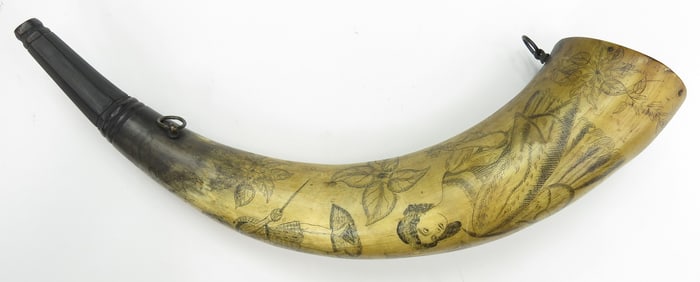 A RARE SCOTTISH POWDERHORN