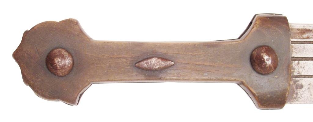 A CAUCASIAN QADDARA CUTLASS: Of a type found in the Transcaucasus and northern Iran, its design suggests it was used in place of the saber, probably for close fighting by infantrymen. With a large, kindjal-type horn grip with iro