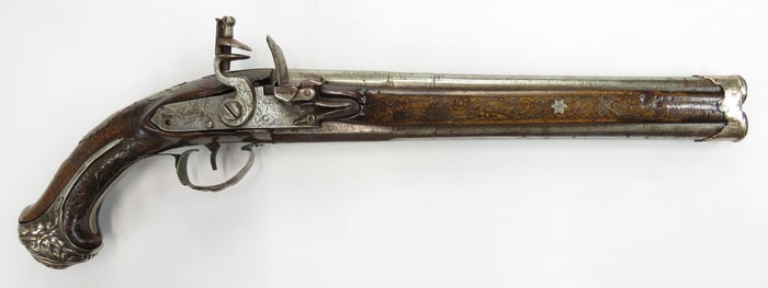 A RARE OTTOMAN DOUBLE BARRELED FLINTLOCK PISTOL