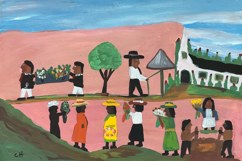 Clementine Hunter (Mixed media on Paper Painting) In the style of (1 of 4)